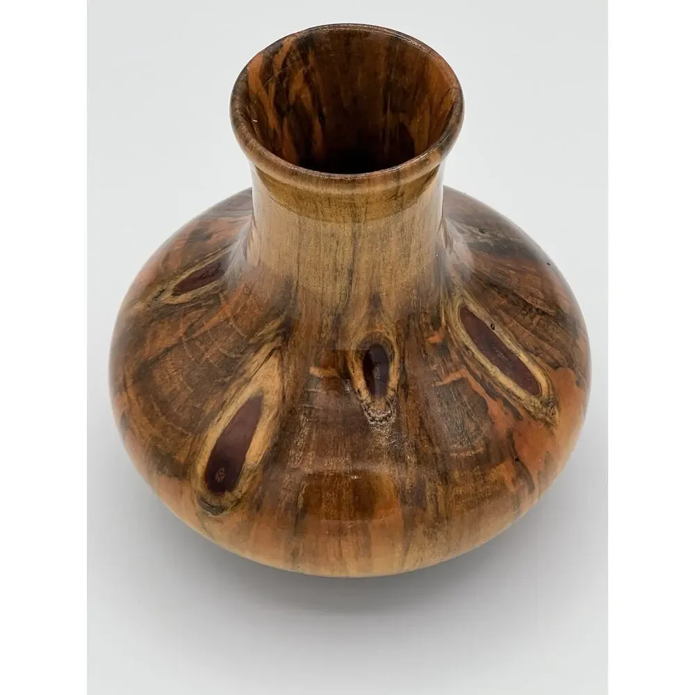 VTG Rare Norfolk Island Pine Hand Turned Wood Vase By D. Van Doren Artist signed